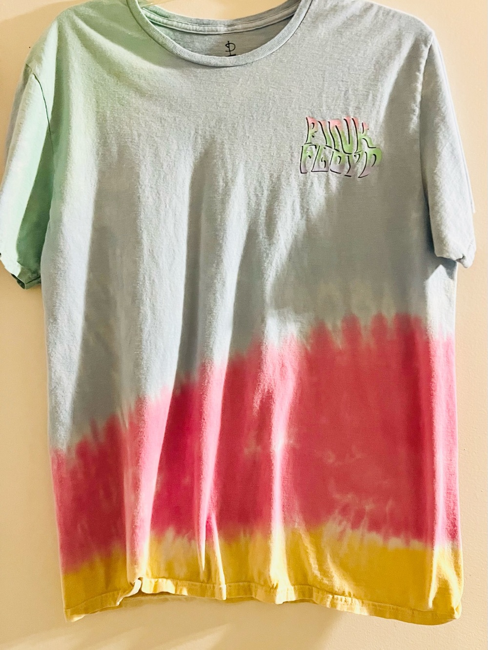 Pink Floyd Tie-Dye Short Sleeve Tee - Pastel Blue, Pink & Yellow M